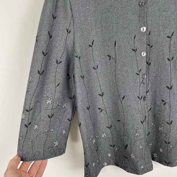 Vintage 90s Gray Floral Button Up Shirt Top Sz M Dark Fairy Grunge Romantic Goth - Picture 11 of 11